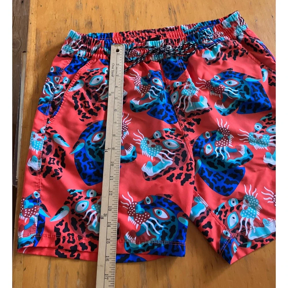 Hurley Swim Trunks Mens Medium Red Blue Tiger Leopard Print Shorts